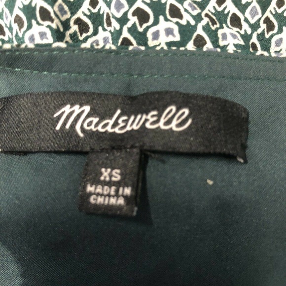 Madewell Dress Green White 100% Silk Boho Bell Sleeve with Pockets - Picture 6 of 7